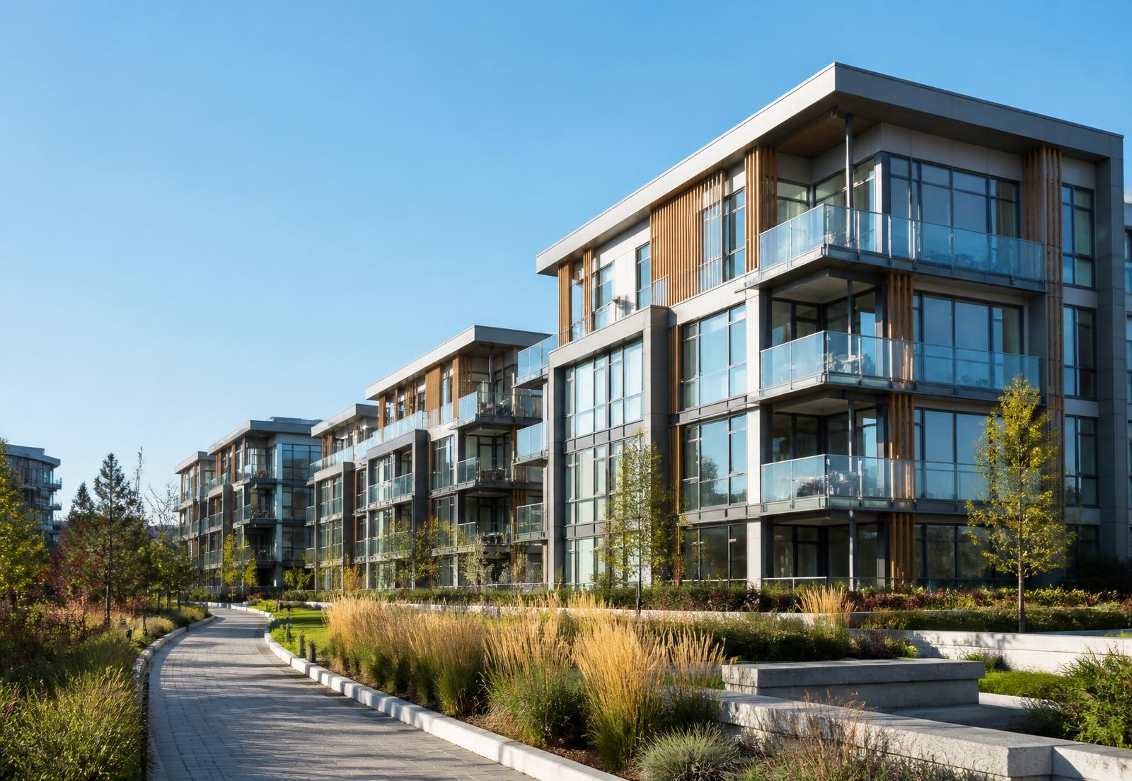 Multi-unit residential development with engineered facade systems