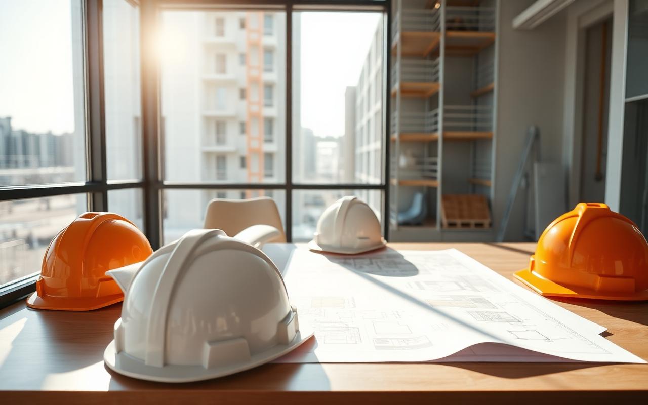 Architectural plans and drawings under review on a project table