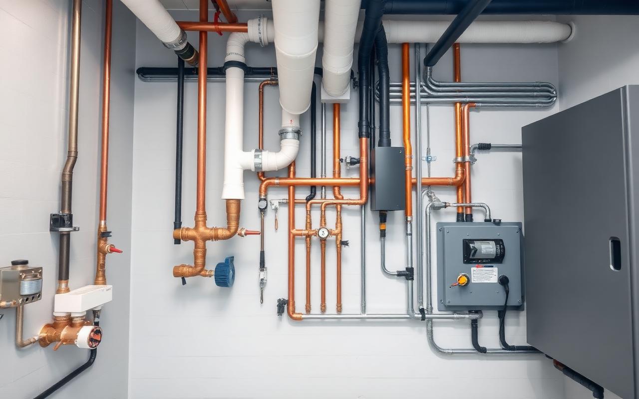 Mechanical and plumbing distribution systems in a building service shaft